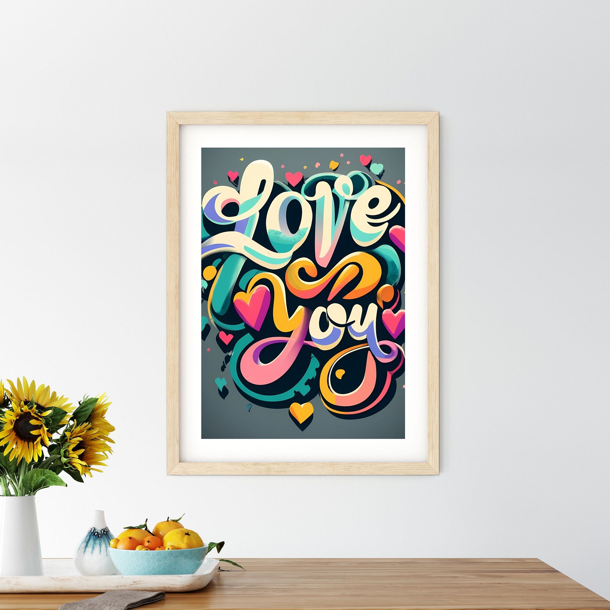 Love You - A Colorful Text With Hearts Art Print Default Title