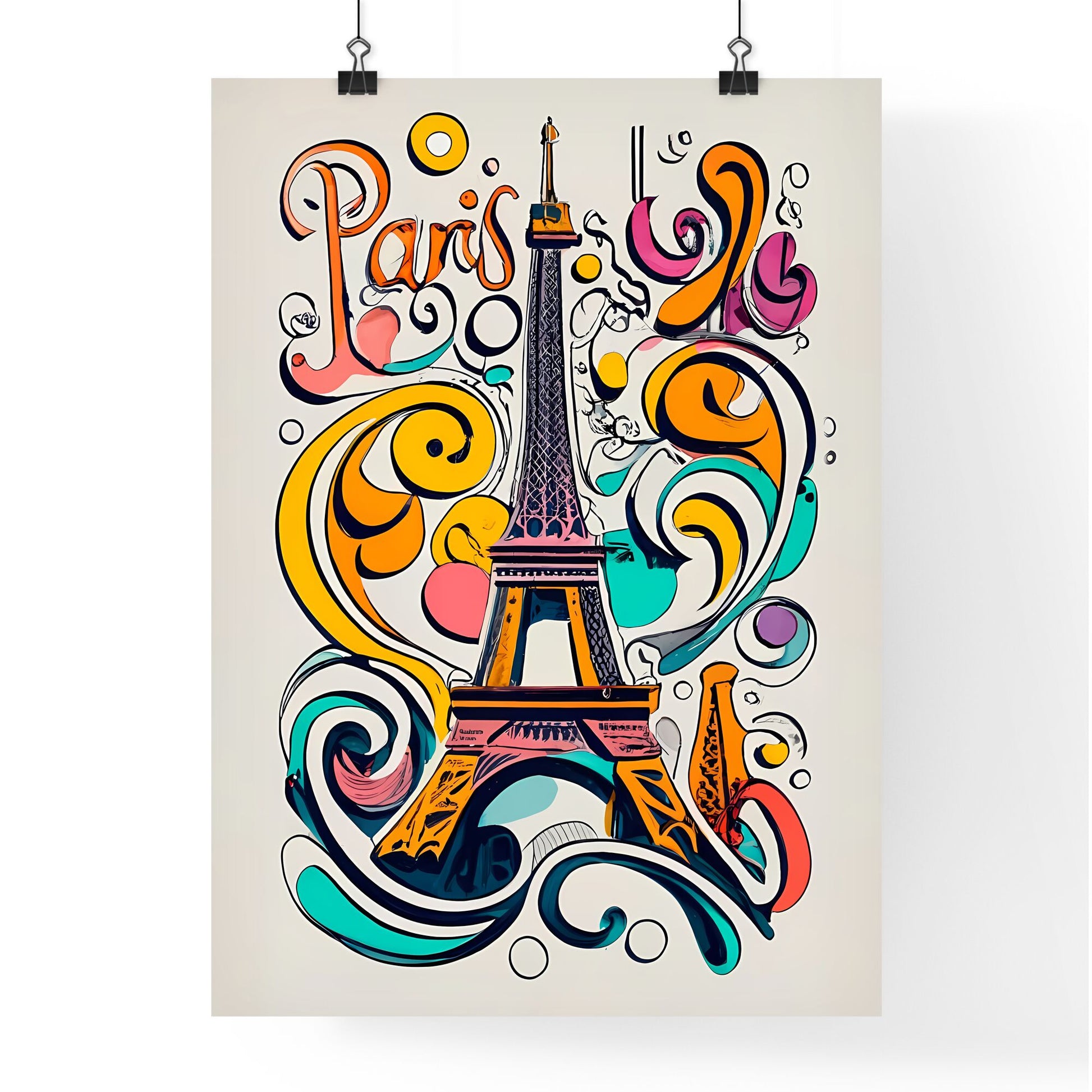 Paris - A Colorful Drawing Of A Tower Art Print Default Title