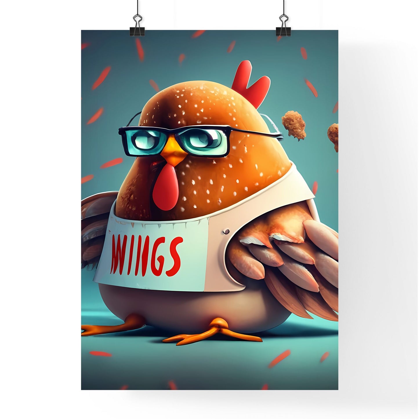 A Cartoon Chicken Wearing Glasses And A Bib Art Print Default Title