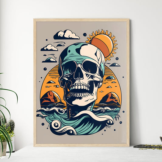 A Skull With Waves And Sun Art Print Default Title