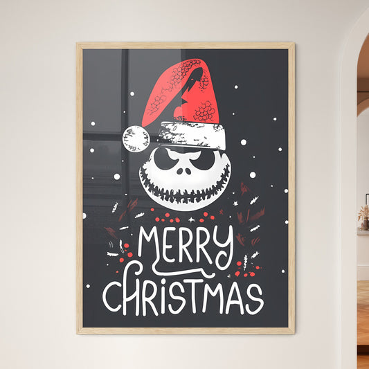 Merry Christmas - A Black And White Image Of A Cartoon Character Wearing A Red Hat Art Print Default Title