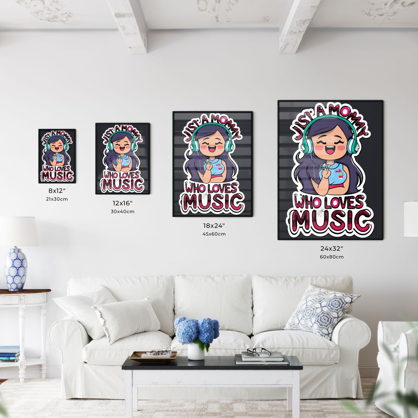 Just A Mom Who Loves Music - A Sticker Of A Girl Wearing Headphones Art Print Default Title