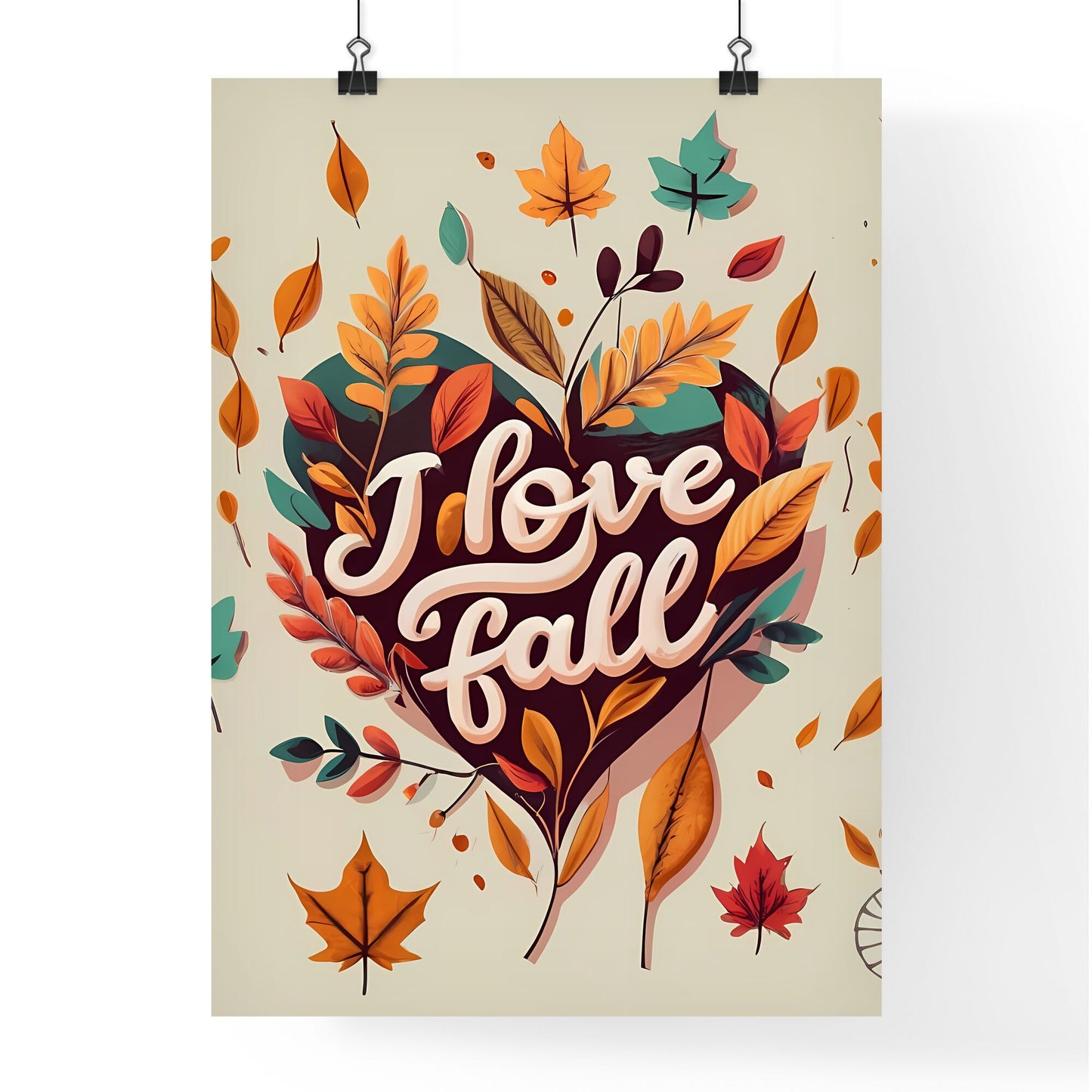 I Love Fall - A Heart Shaped Sign With Leaves And A Clock Art Print Default Title