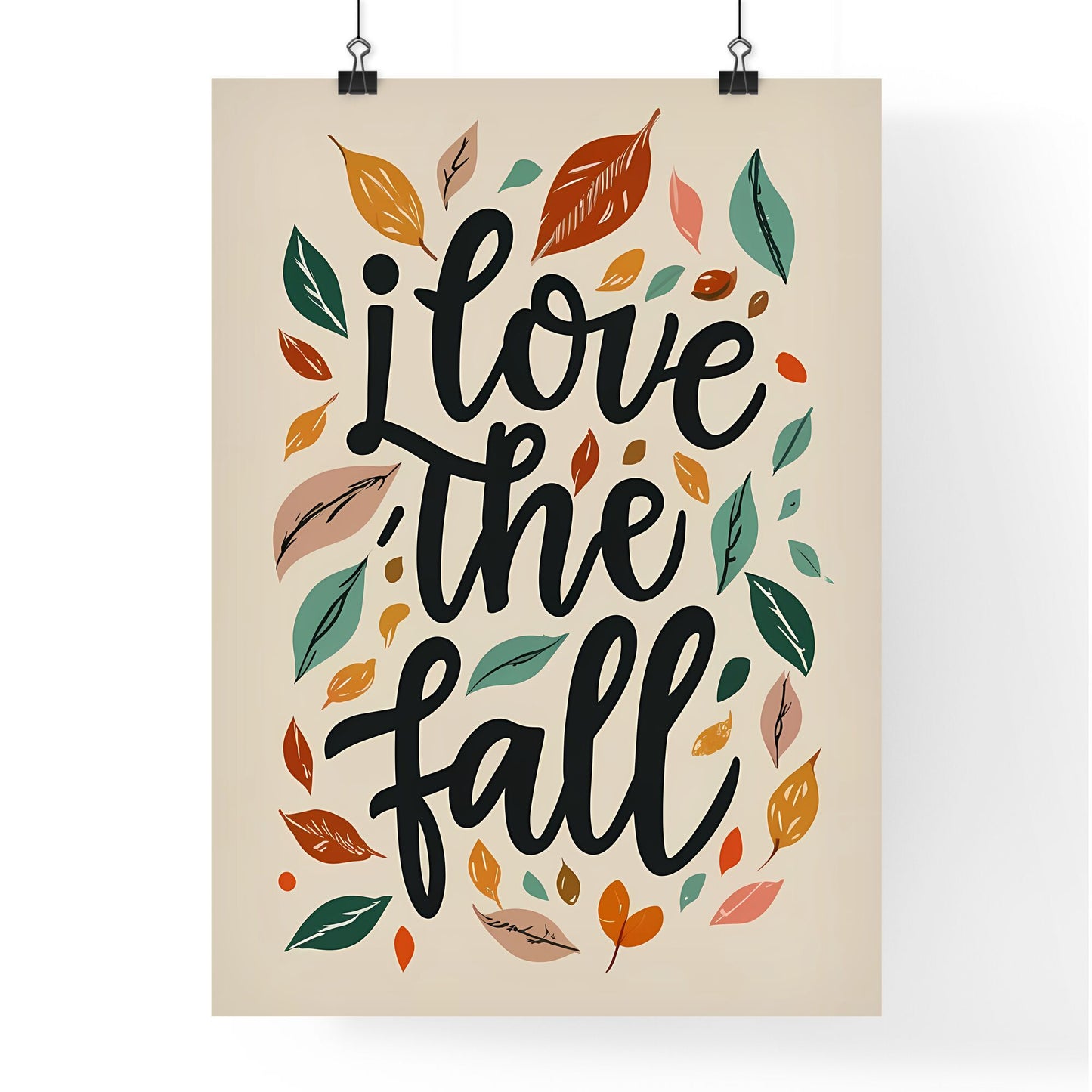 I Love The Fall - A Black Text With Colorful Leaves Around It Art Print Default Title