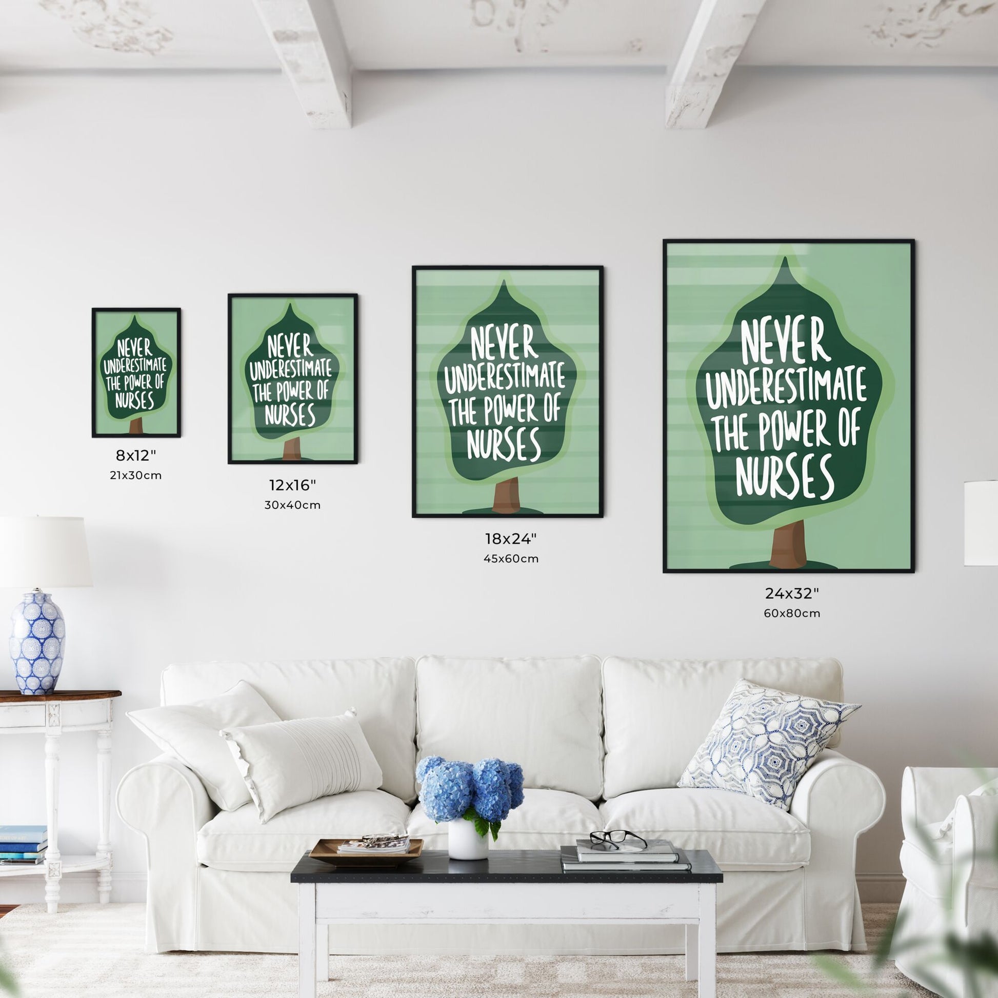 Never Underestimate The Power Of Nurses - A Green Tree With White Text Art Print Default Title