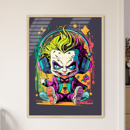 A Cartoon Of A Clown Wearing Headphones Art Print Default Title