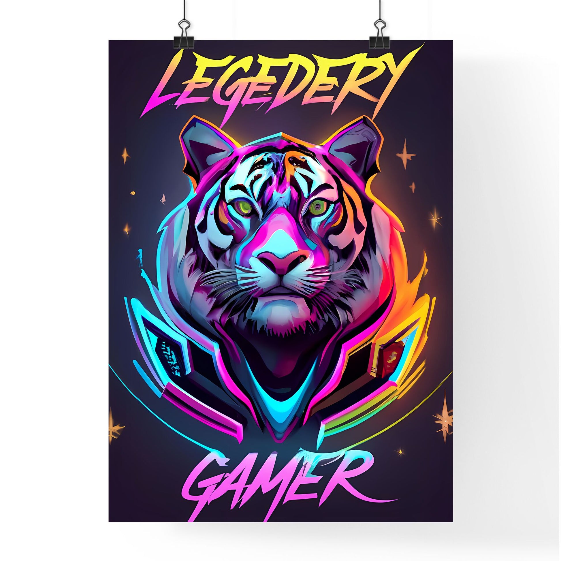 Legendary Gamer - A Tiger With Neon Colors Art Print Default Title