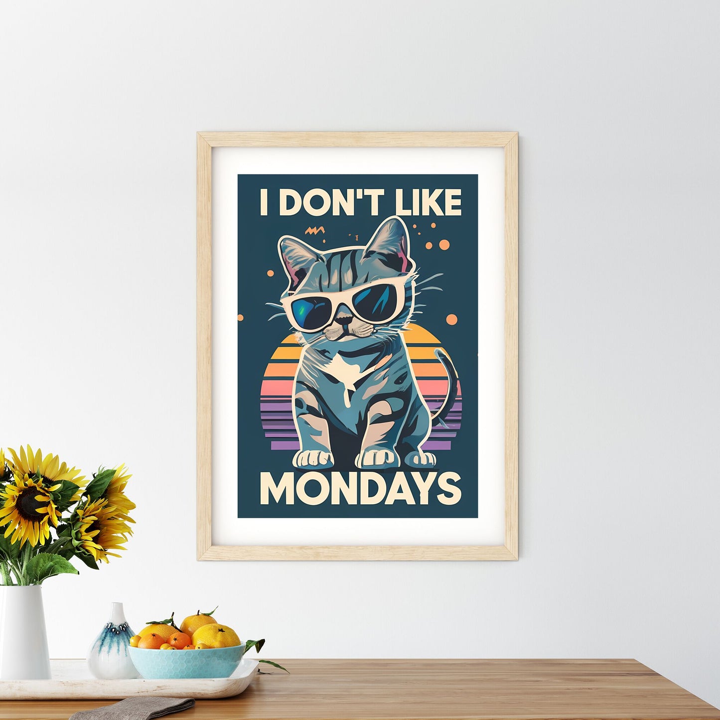 I Dont Like Mondays - A Cat Wearing Sunglasses And A Sunset Art Print Default Title