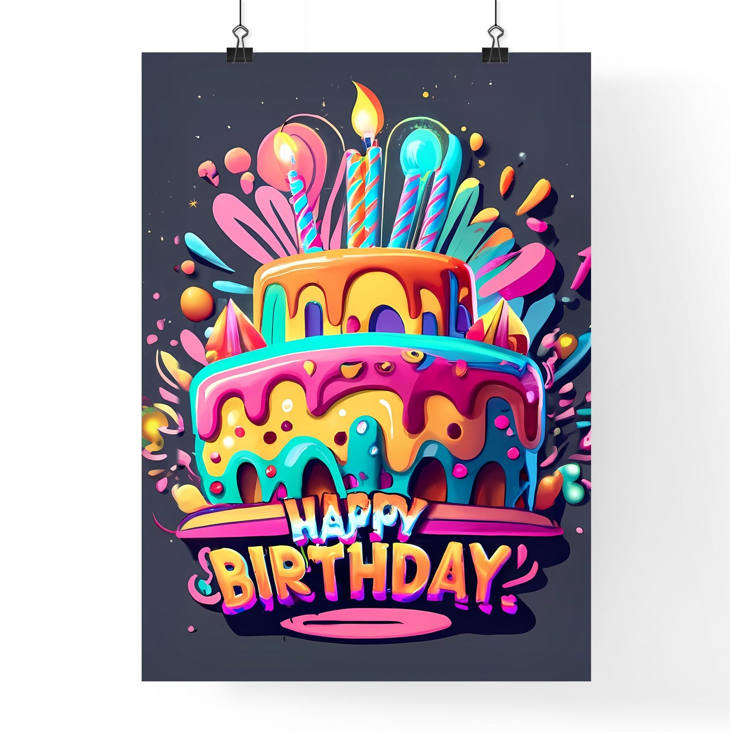 Happy Birthday - A Colorful Cake With Candles Art Print Default Title