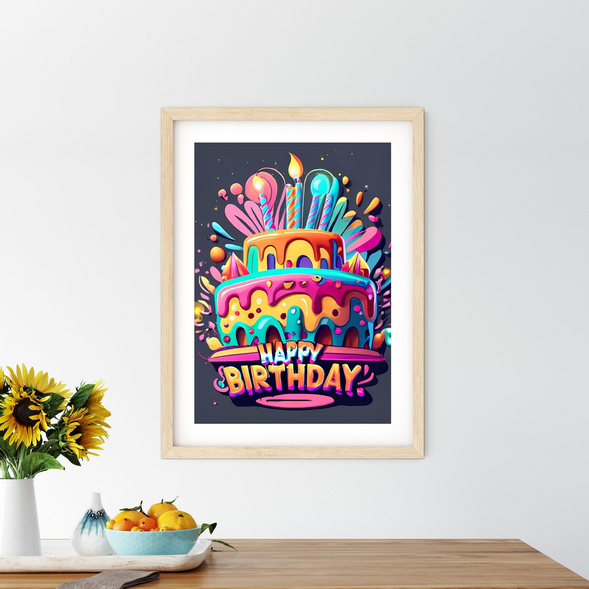 Happy Birthday - A Colorful Cake With Candles Art Print Default Title