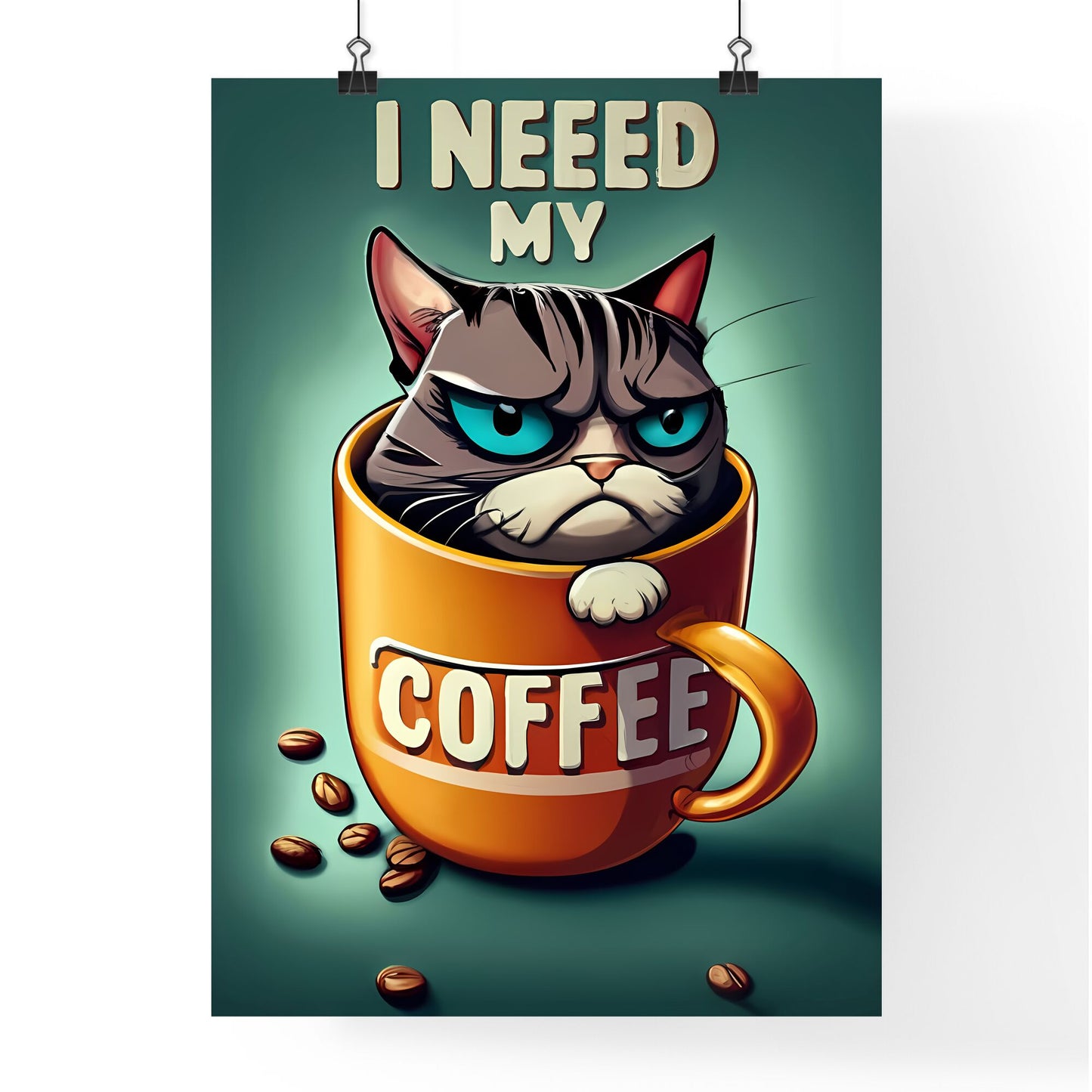 I Need My Coffee - A Cat In A Coffee Cup Art Print Default Title