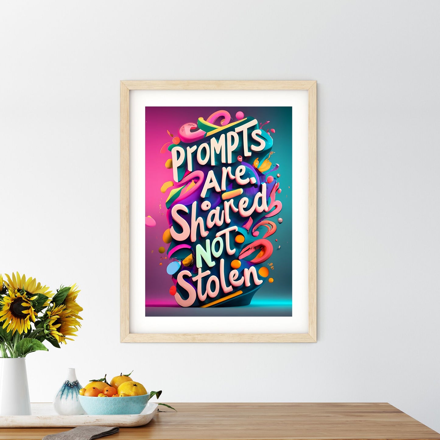 Prompts Are Shared, Not Stolen - A Colorful Text With Confetti Art Print Default Title