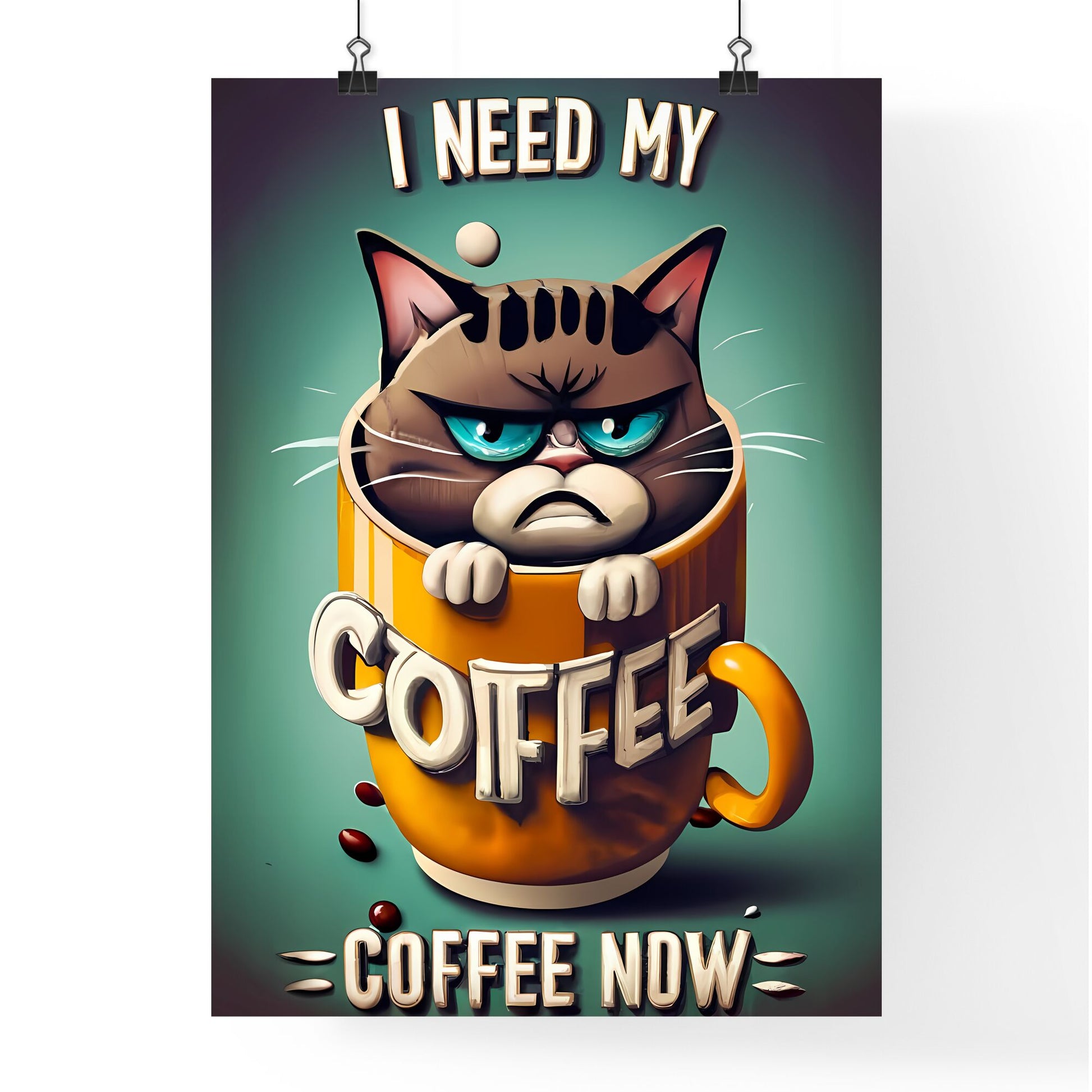 I Need My Coffee Now - A Cat In A Coffee Cup Art Print Default Title
