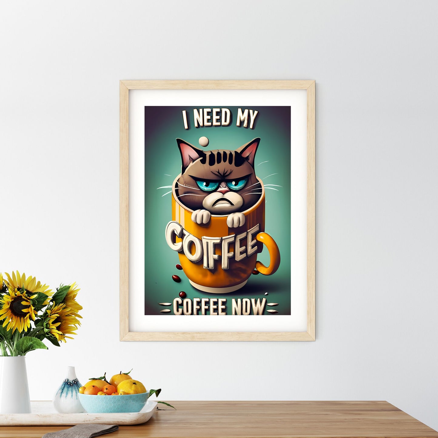 I Need My Coffee Now - A Cat In A Coffee Cup Art Print Default Title