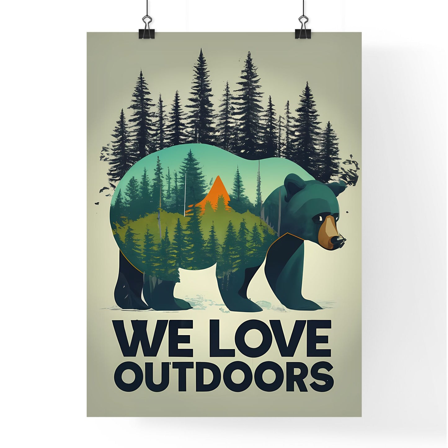 We Love Outdoors - A Bear With Trees And A Mountain Art Print Default Title