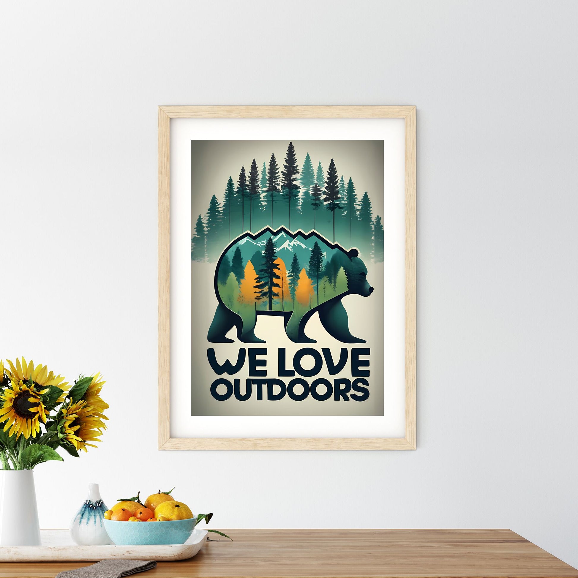 We Love Outdoors - A Bear With Trees And A Logo Art Print Default Title