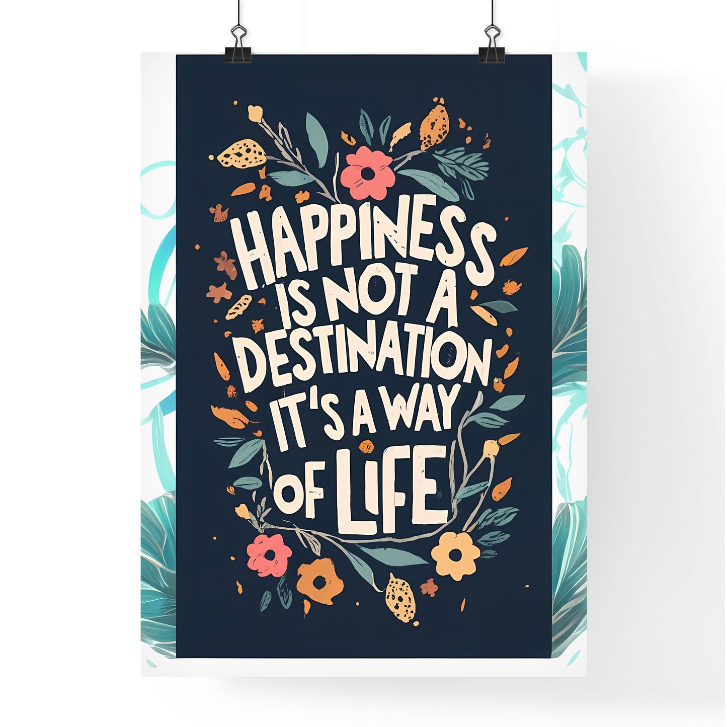 Happiness Is Not A Destination - A Black Rectangular Sign With White Text And Flowers Default Title