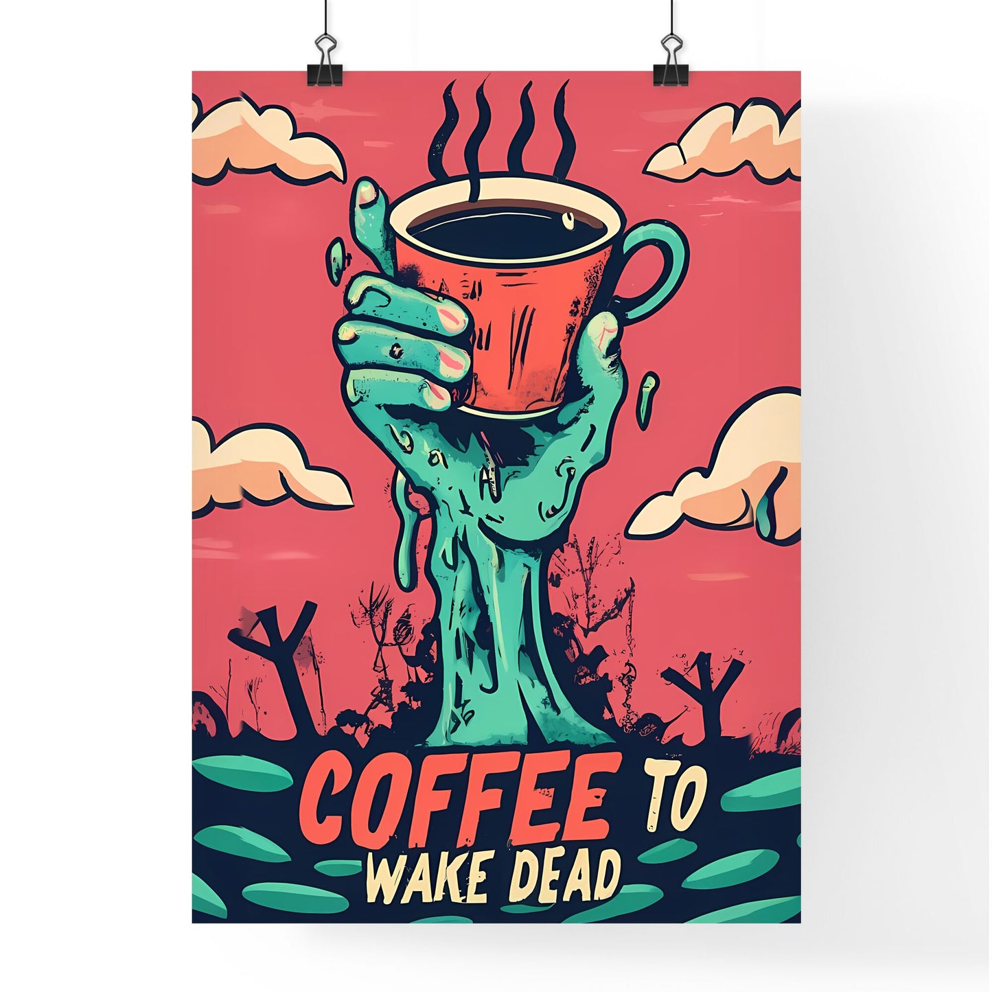 Coffee To Wake Dead - A Cartoon Of A Hand Holding A Cup Of Coffee Default Title