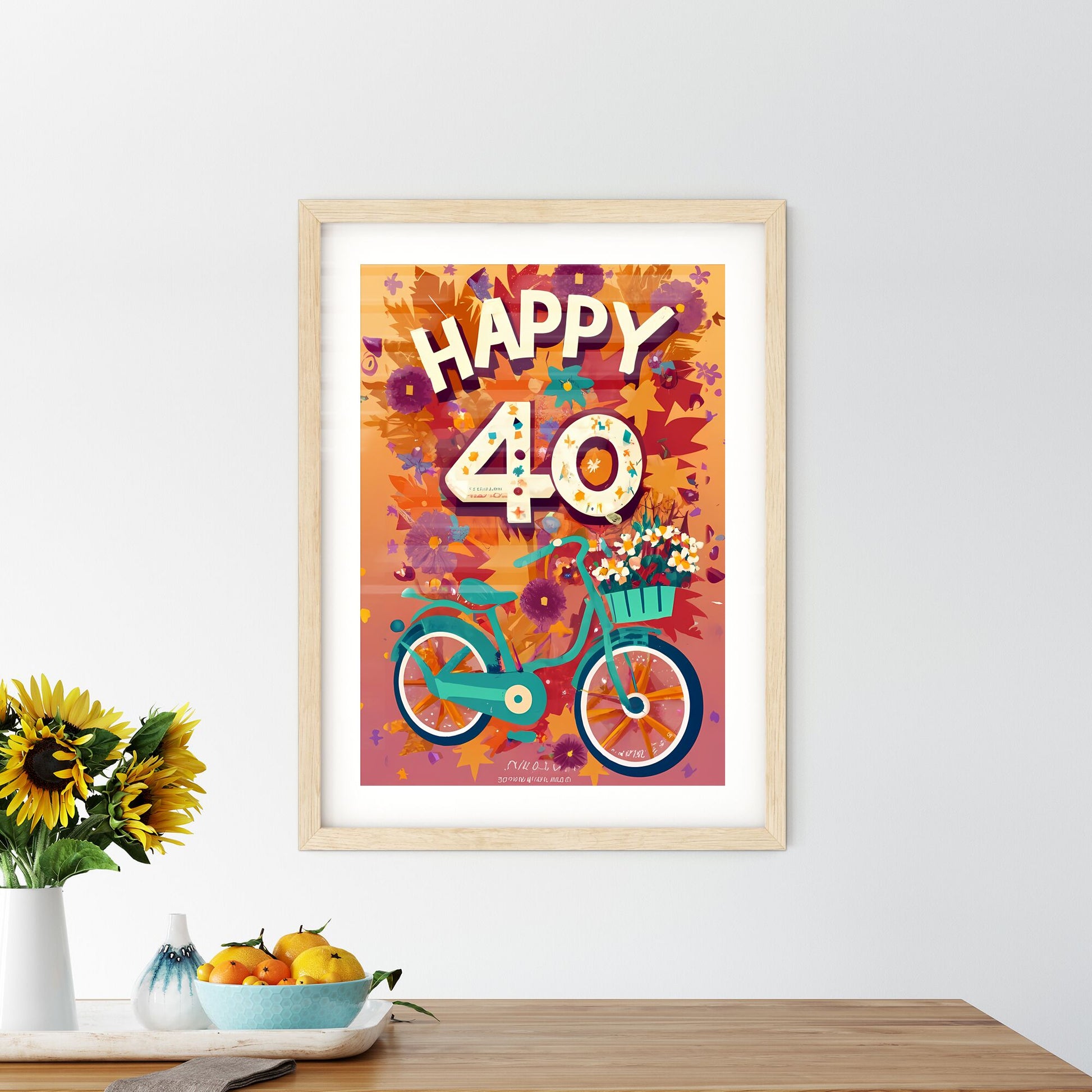 Happy 40Th - A Bicycle With Flowers And Text Default Title