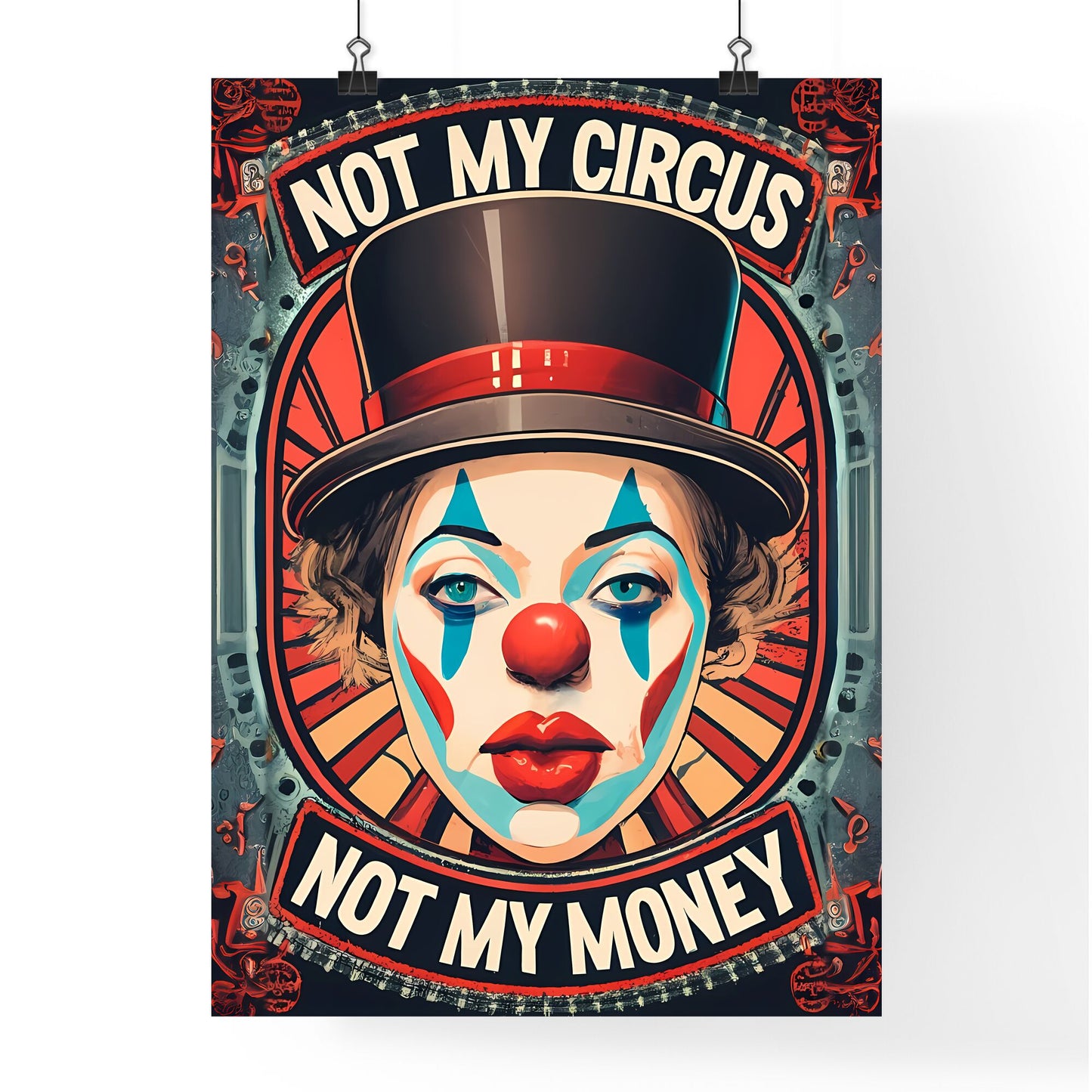 Not My Circus, Not My Money - A Clown With A Hat And Red And Blue Paint On It Default Title