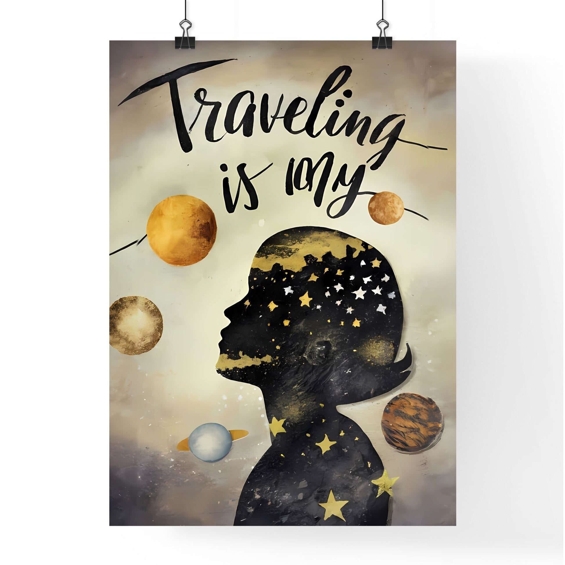 Traveling Is My Passion - A Womans Head With Stars And Planets Default Title