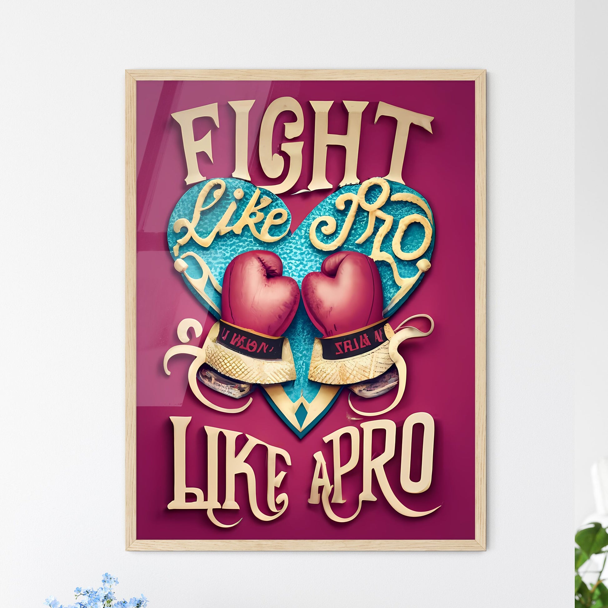 Fight Like A Pro - A Pink Boxing Gloves On A Blue Heart With Text Default Title