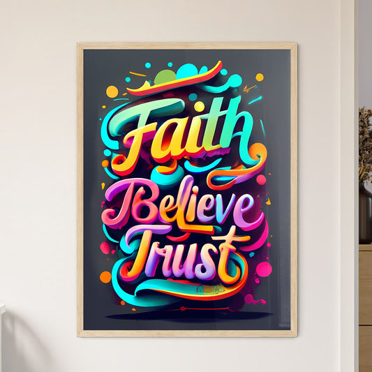 Faith, Believe, Trust - A Colorful Text On A Black Background Default Title