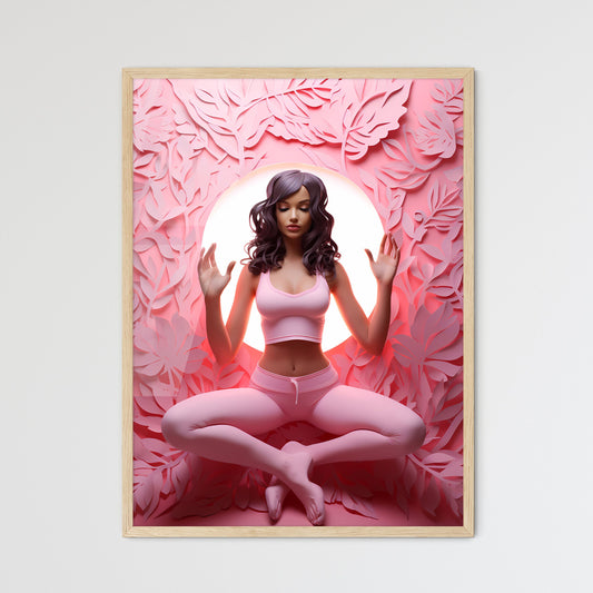 A Woman Sitting In A Pink Room With A Light Behind Her Default Title