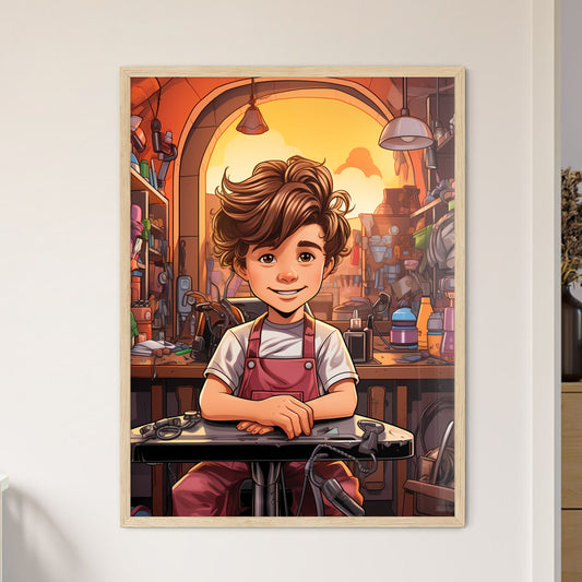 A Cartoon Of A Boy In A Workshop Default Title