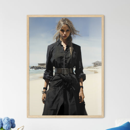Fashion - A Woman In A Black Dress On A Beach Default Title