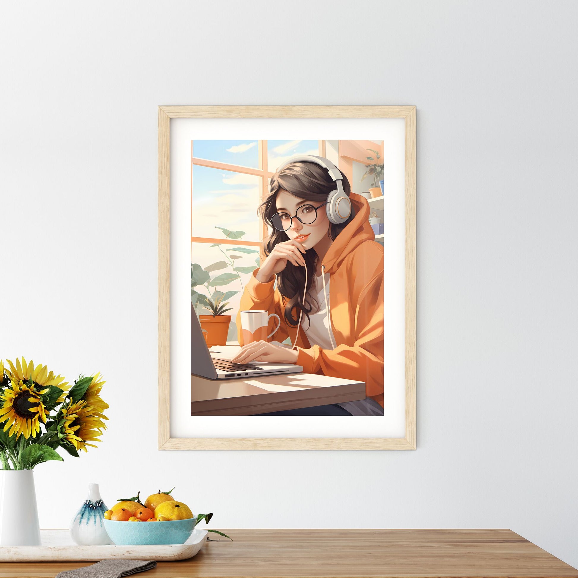 Work And Travel - A Woman Wearing Headphones And A Hoodie Sitting At A Desk With A Laptop Default Title