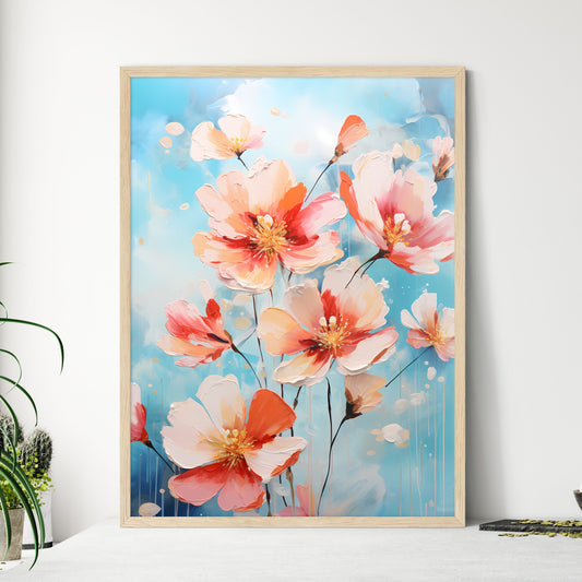 A Painting Of Flowers On A Blue Background Default Title