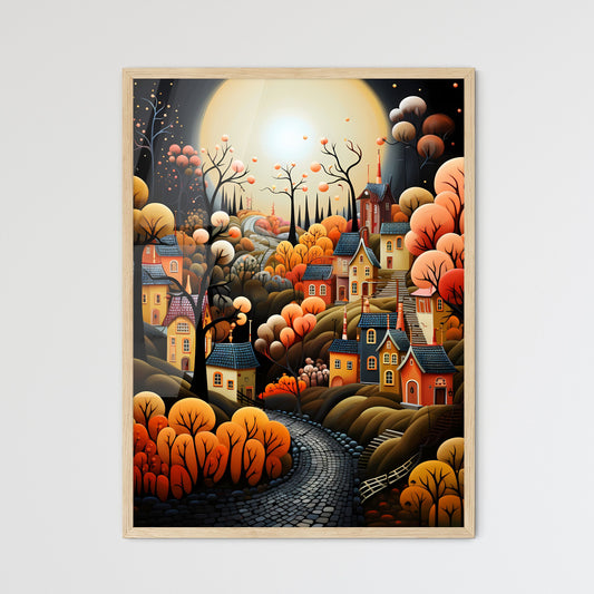 Autumn City - A Painting Of A Town With Trees And A Road Default Title