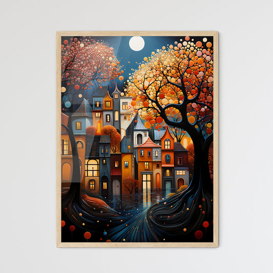 Autumn - A Painting Of A Town With Trees And Water Default Title