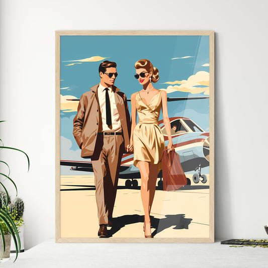 Fashion - A Man And Woman Holding Hands And Walking In Front Of An Airplane Default Title