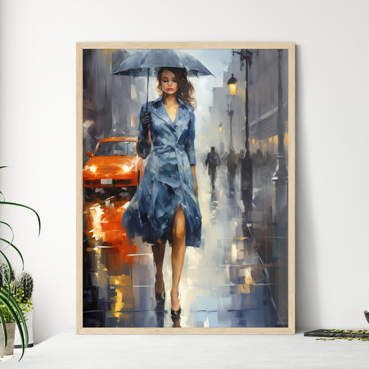 Urban Art - A Woman Walking Down A Street Holding An Umbrella Default Title