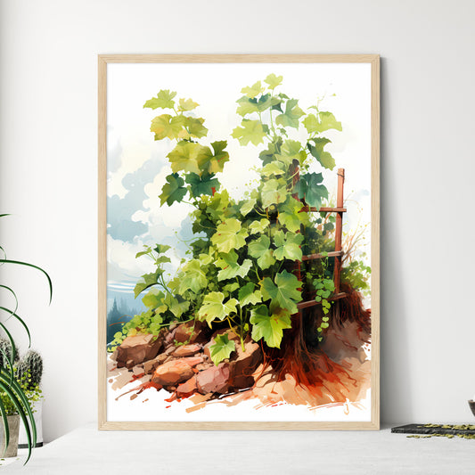 A Painting Of A Vine Growing On A Rock Default Title