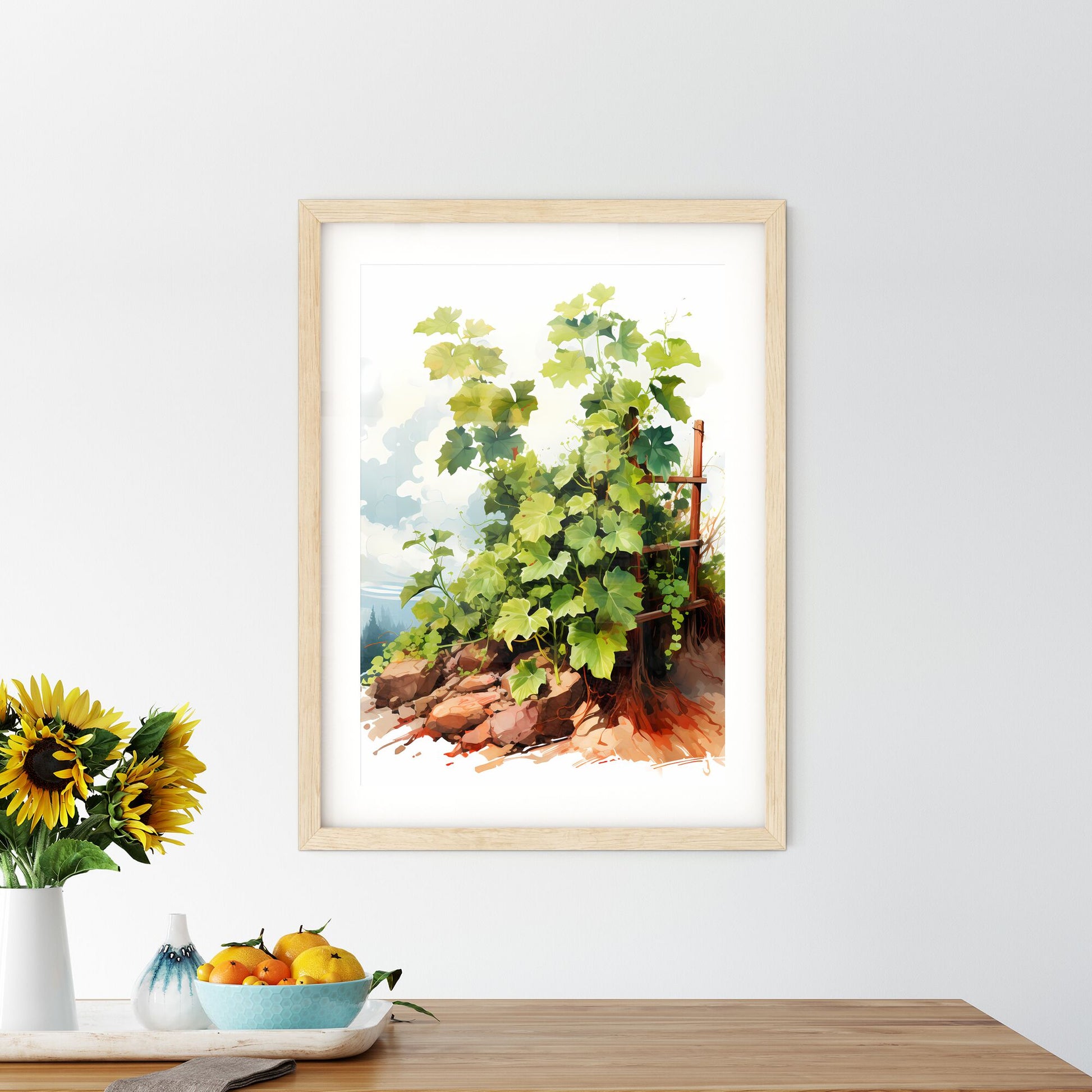A Painting Of A Vine Growing On A Rock Default Title