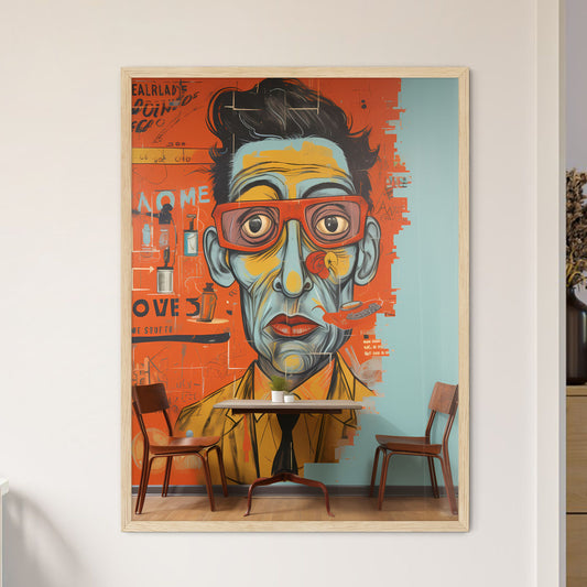 A Painting Of A Man With Glasses On A Wall Default Title