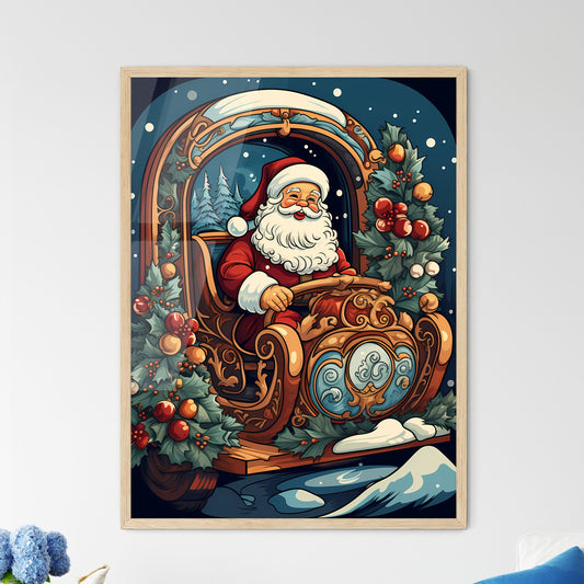 Christmas - A Cartoon Of A Santa Claus Driving A Sleigh Default Title