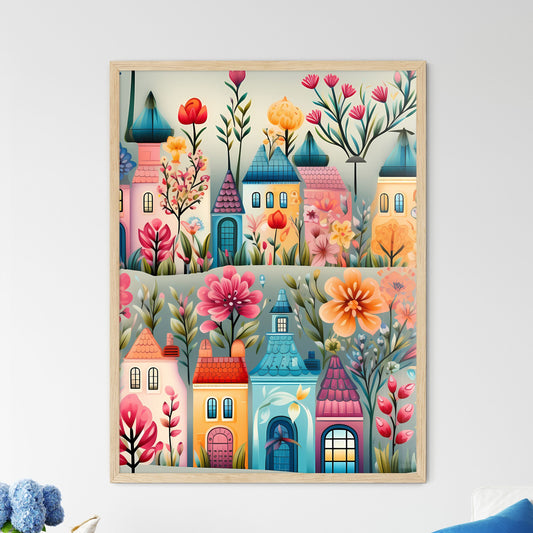 A Colorful Cartoon Houses With Flowers And Plants Default Title
