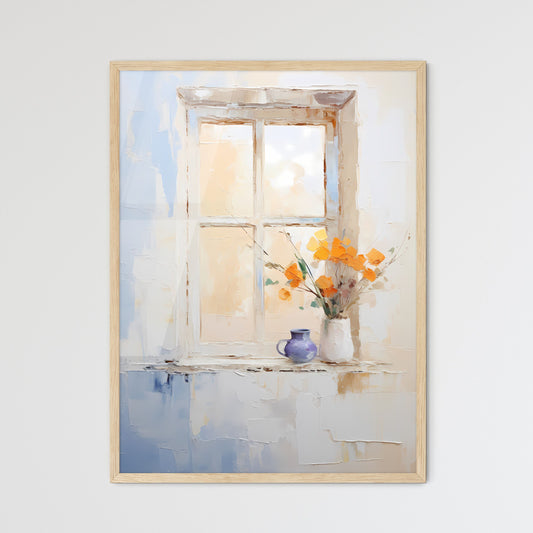 A Painting Of A Vase Of Flowers On A Window Sill Default Title