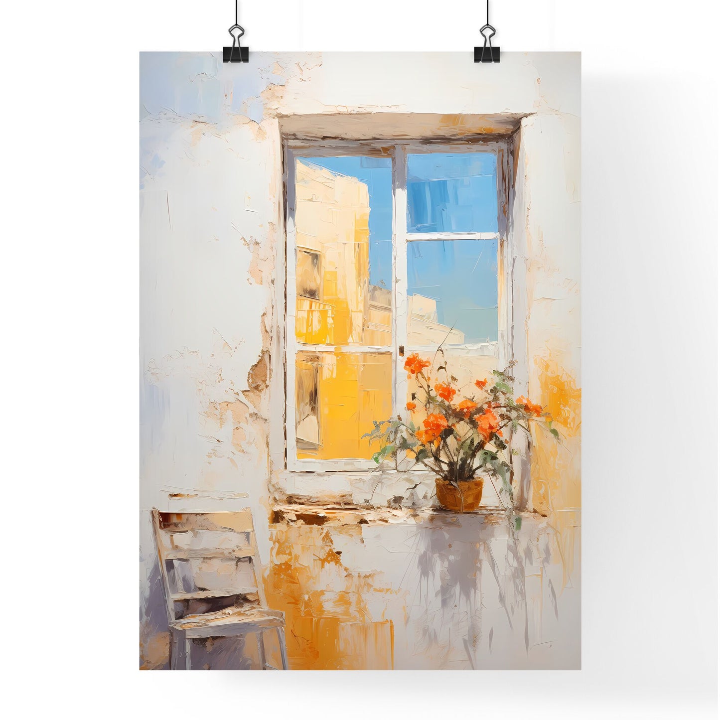 A Painting Of A Flower Pot On A Window Sill Default Title