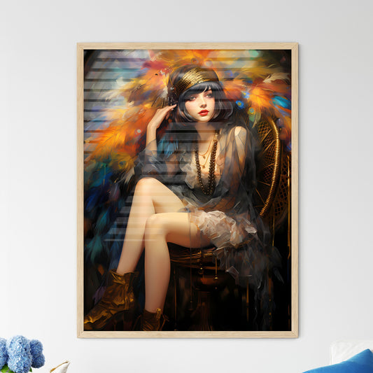 1920's Flapper With Fishnet Stockings And Cigaratte - A Woman Sitting In A Chair With Feathers On Her Head Default Title