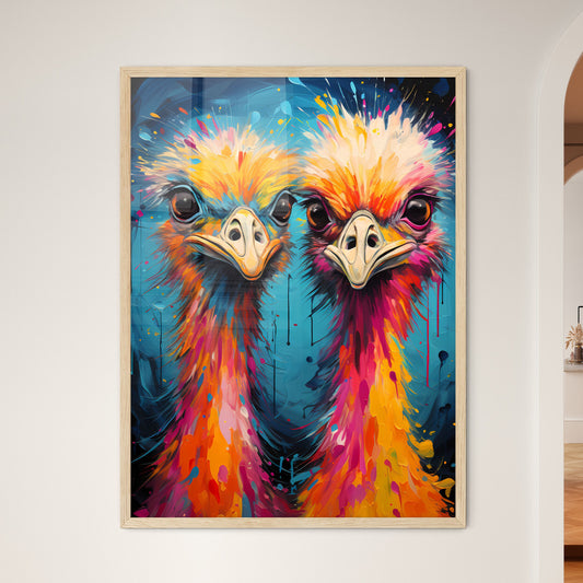 A Pair Of Ostrich In Africa - A Painting Of Two Colorful Ostriches Default Title