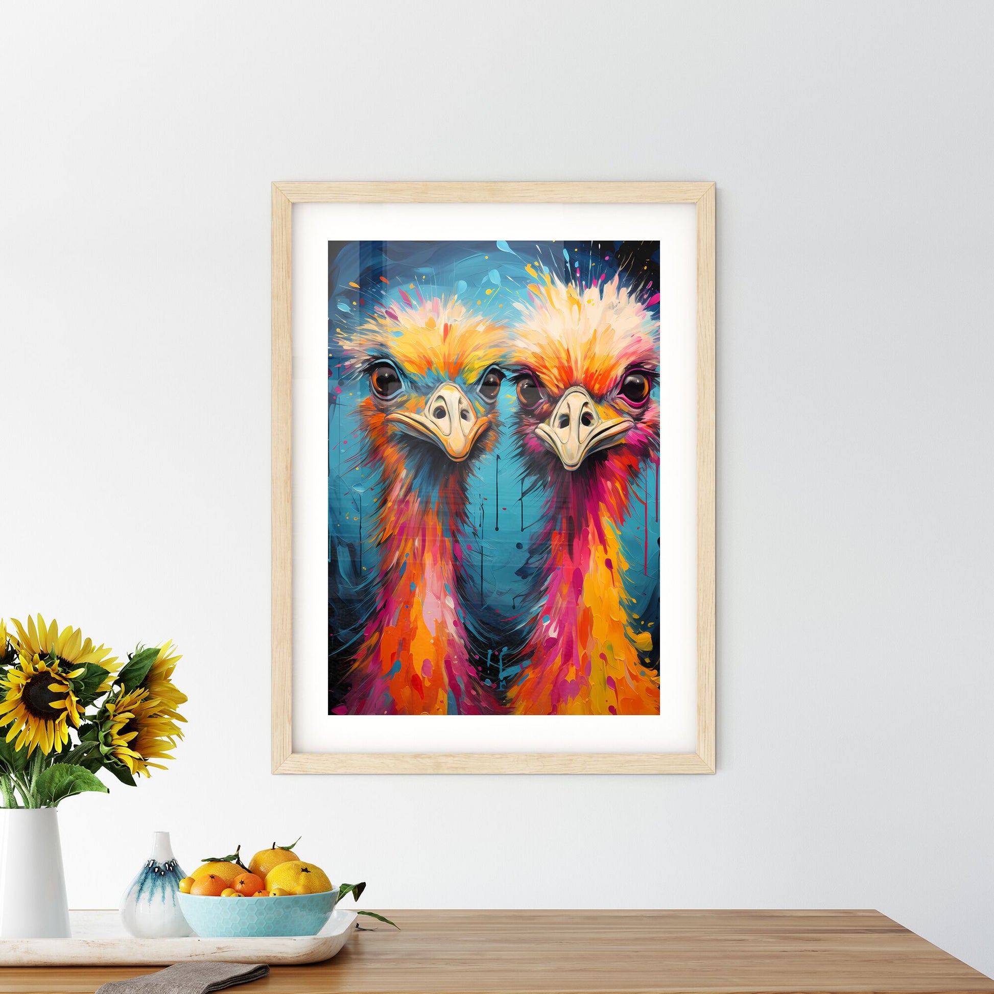 A Pair Of Ostrich In Africa - A Painting Of Two Colorful Ostriches Default Title