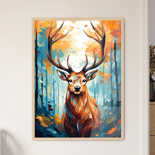 Black Silhouette Stag On White Background - A Painting Of A Deer In The Woods Default Title