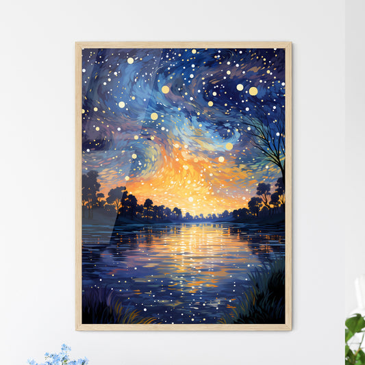 Cartoon Sky - A Painting Of A Starry Sky Over A Lake Default Title