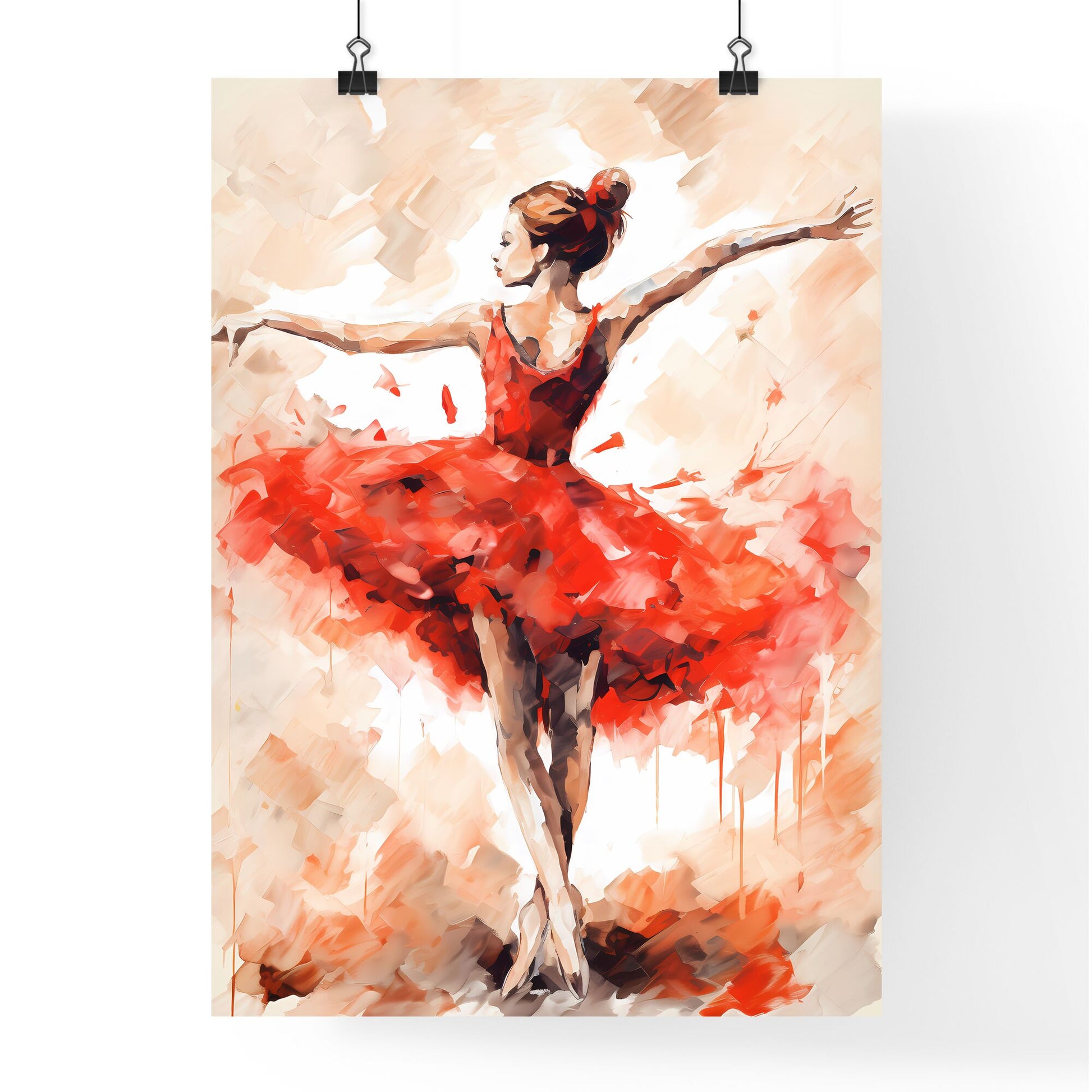 Hand Drawing Picture With Red Ballet Dancer - A Painting Of A Woman In A Red Dress Default Title