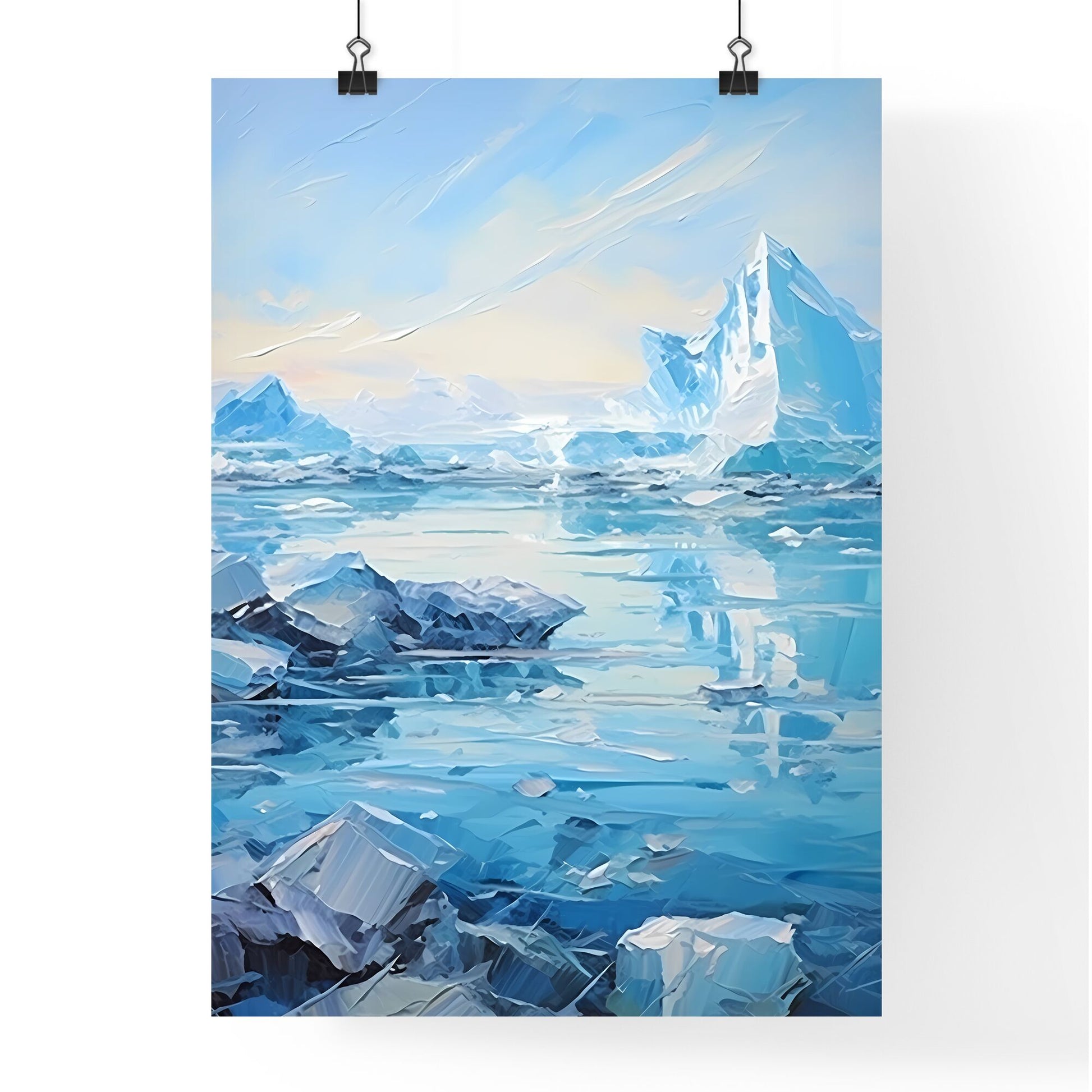 Icebergs And Glaciers Jokulsarlon Lagoon Iceland - A Painting Of Icebergs In The Water Default Title